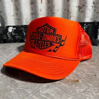 Rhude トラッカーハット ベージュ/オレンジ 海外古着 プリント 企業 メッシュキャップ トラッカー 帽子