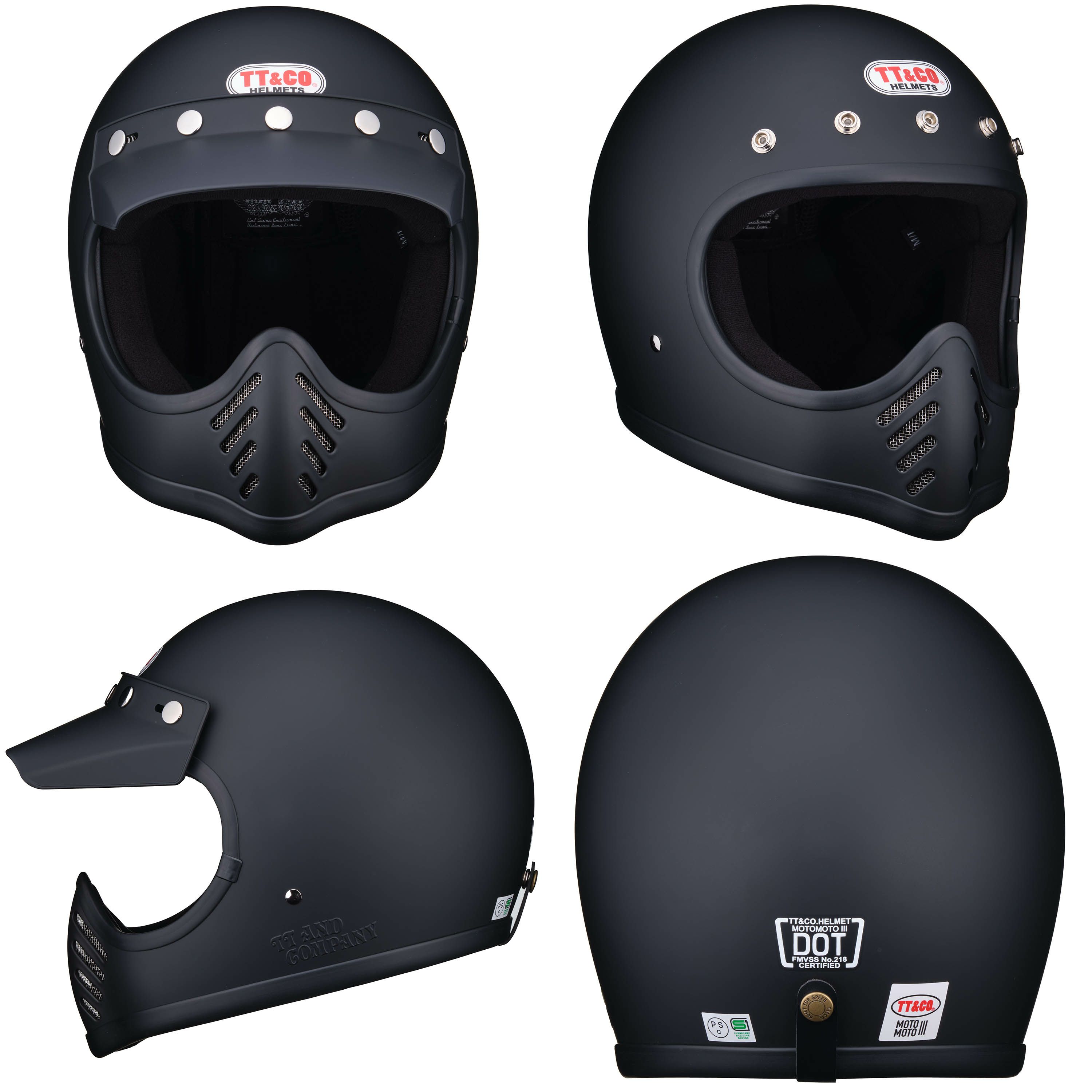 TT&CO. モトモト3 SG/DOT マットブラック 専用ゴーグルセット